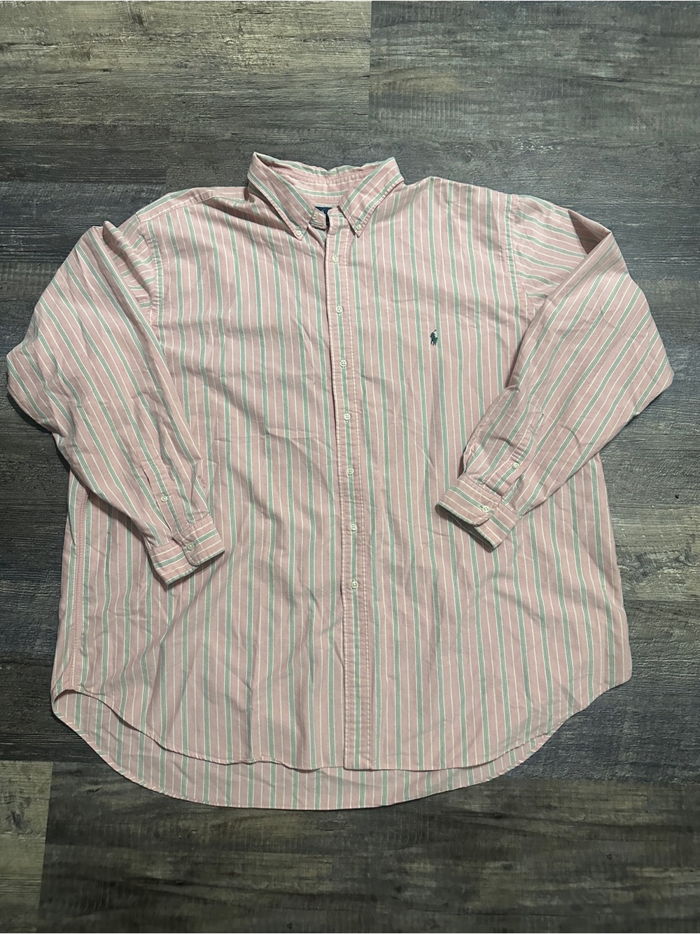 Polo Ralph Lauren Men's 4XLT Big & Tall Pink & Green Striped Oxford Dress Shirt